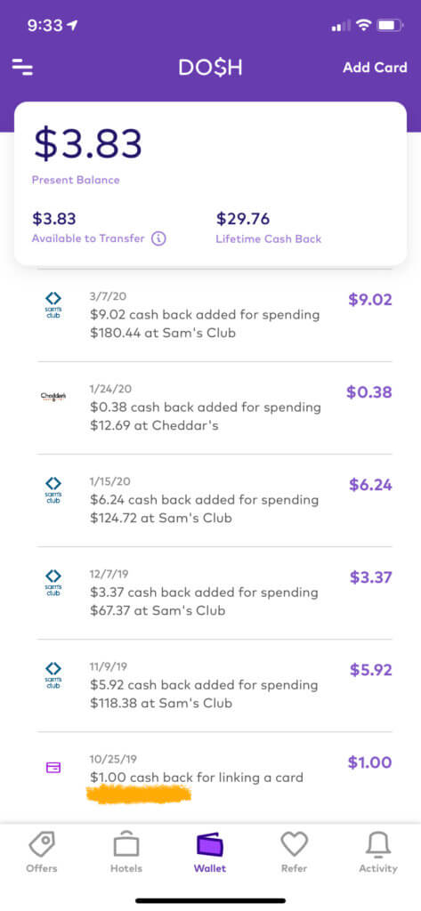 Dosh app Screenshot