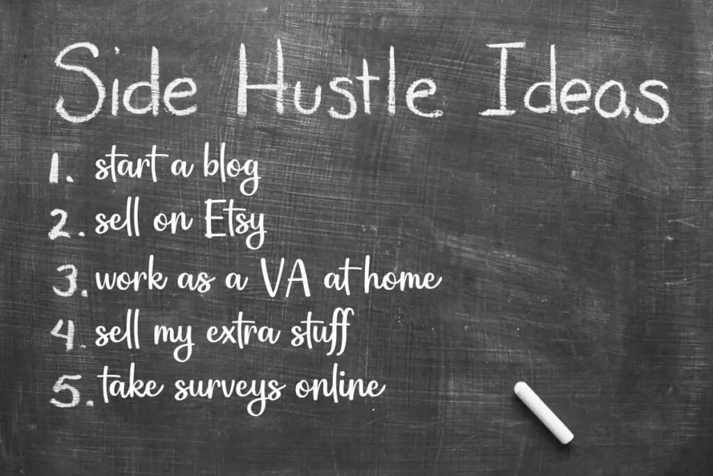 side hustle ideas written on a chalk board