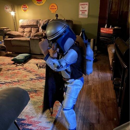 my kid dressed up in a star wars costume