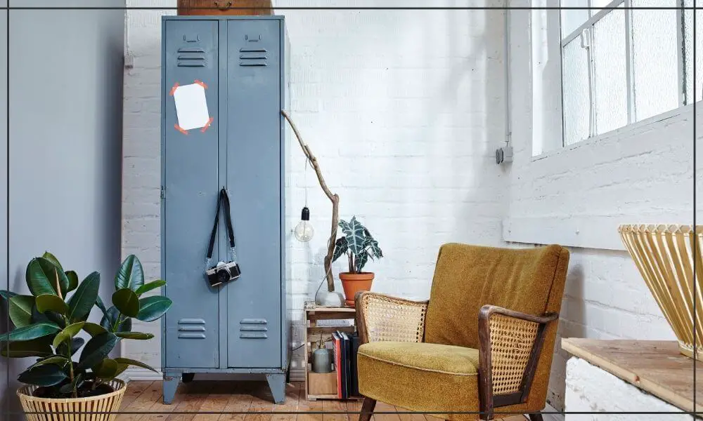 locker chair and plant in a room