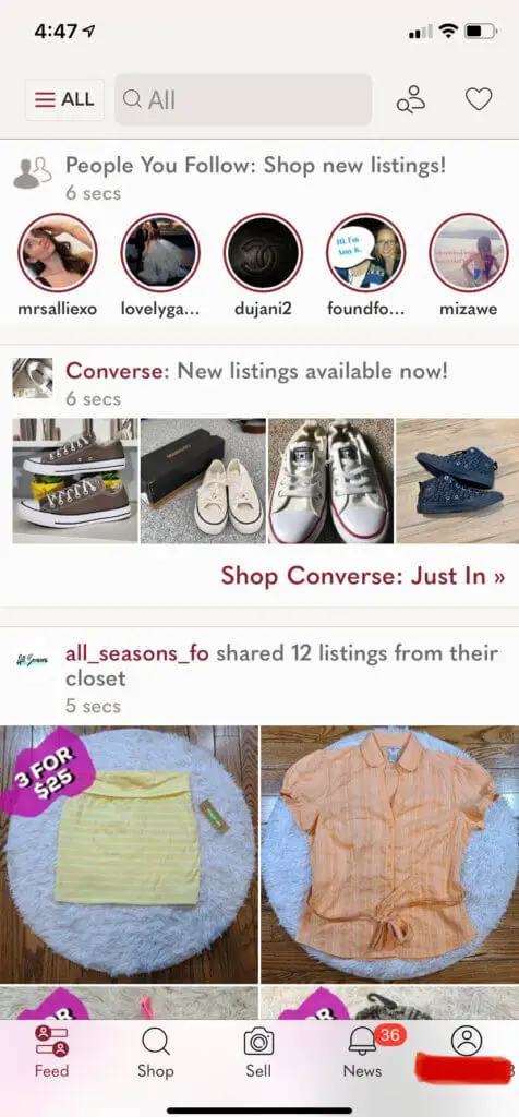 screenshot of poshmark app