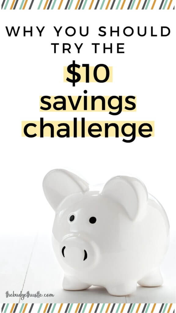 pinterest pin for $10 savings challenge with piggy bank